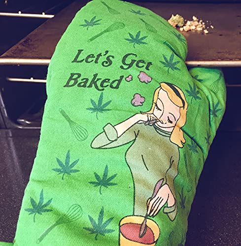 Let's Get Baked Oven Mitt Funny Marijuana Weed 420 High Kitchen Glove Funny Graphic Kitchenwear 420 Novelty Cookware Green Oven Mitt