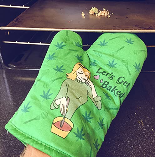 Let's Get Baked Oven Mitt Funny Marijuana Weed 420 High Kitchen Glove Funny Graphic Kitchenwear 420 Novelty Cookware Green Oven Mitt