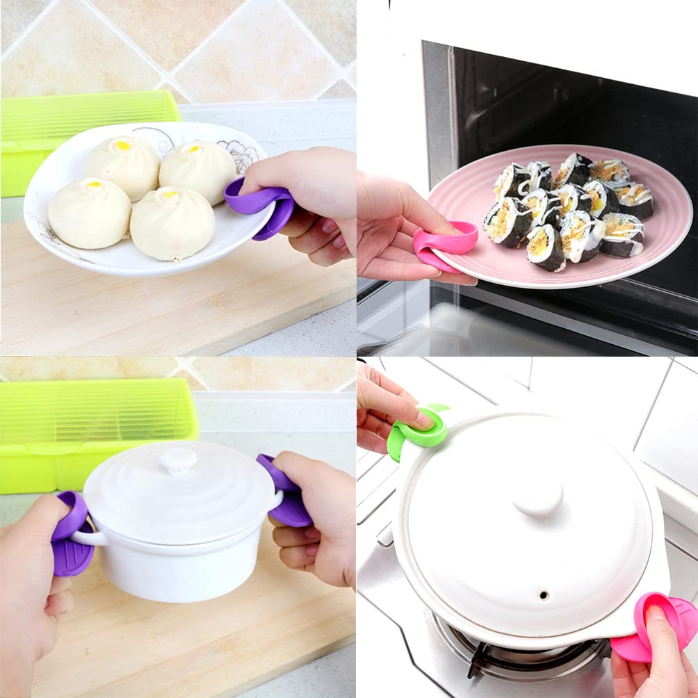 YARNOW 3Pcs Mini Oven Mitts Gloves Silicone Pot Holder Heat Resistant Finger Protector Pinch Grips Hot Dish Bowl Plate Holder Clip for Kitchen Tools Random Colors