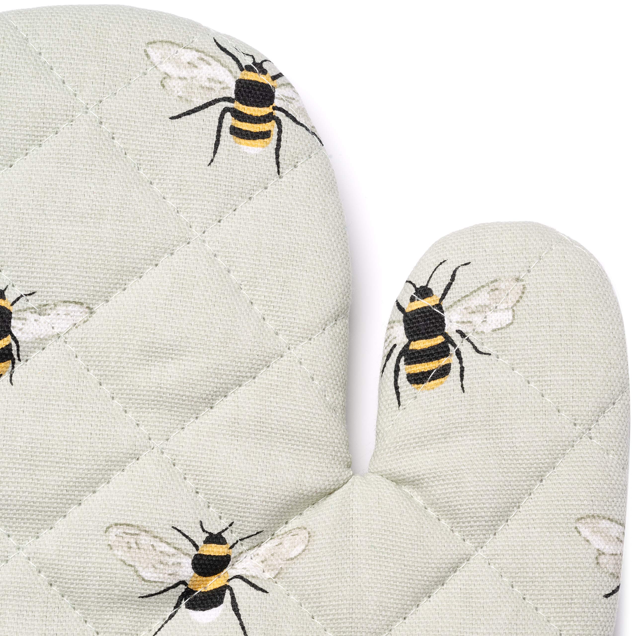 Globetrotting Merchant Oven Mitt and Pot Holder Set, 100% Quilted Cotton, Heat Resistant hot pads, Grey with Bumblebee print, Kitchen Essentials for Cooking, Baking, BBQ and Microwave.