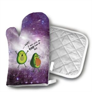 funny avocado mug oven mitts and potholders (2-piece sets) - kitchen set with cotton heat resistant,oven gloves for bbq cooking baking grilling