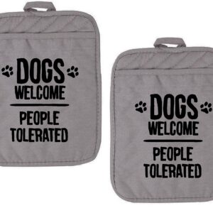 Funny Baking Pot Holder Dogs welcome people tolerated Heat Resistant Oven Mitts with Sayings Kitchen Hot Pads Housewarming Gifts Baking Lover SET of 2