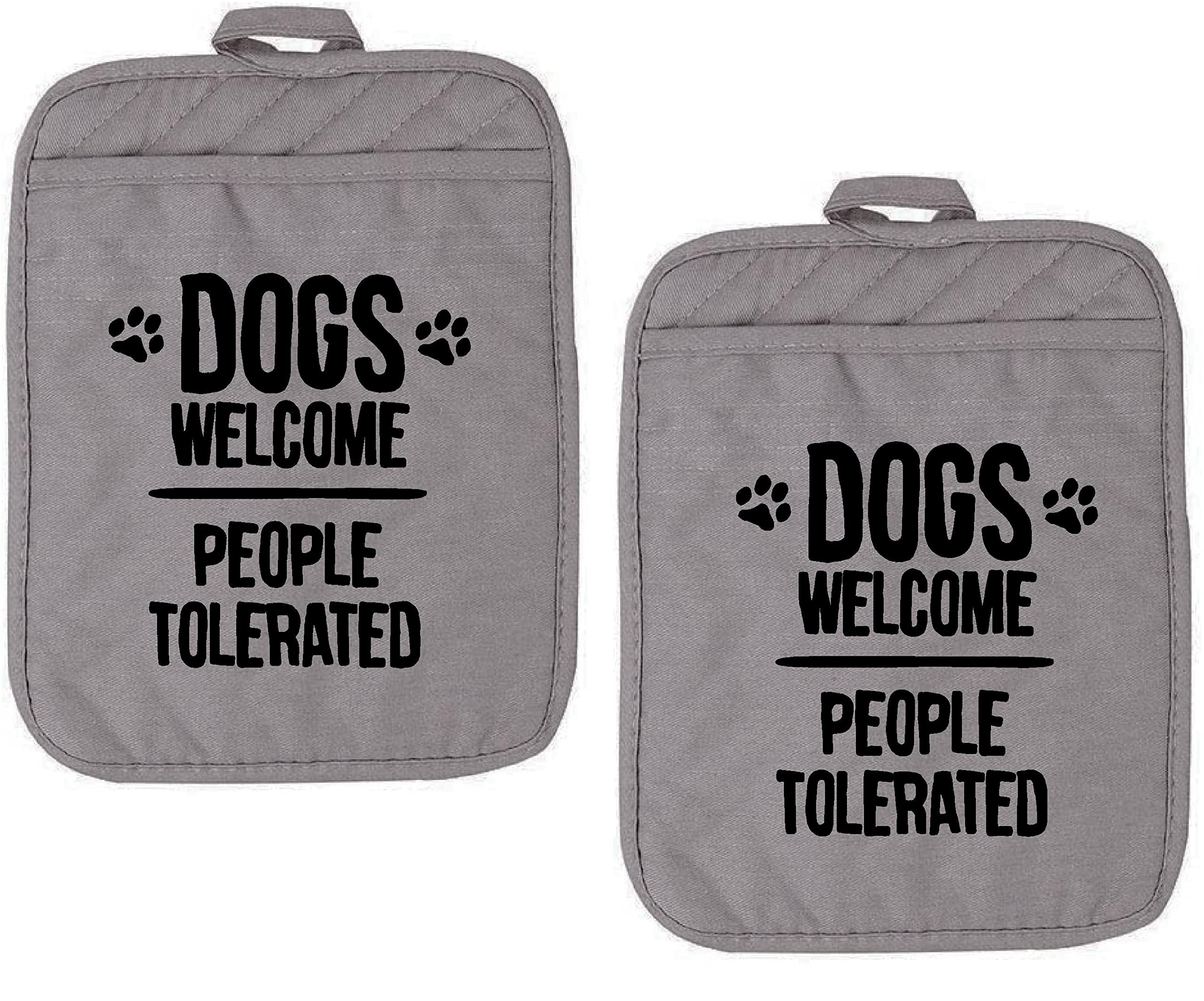 Funny Baking Pot Holder Dogs welcome people tolerated Heat Resistant Oven Mitts with Sayings Kitchen Hot Pads Housewarming Gifts Baking Lover SET of 2