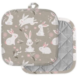 [pack of 2] pot holders for kitchen, washable heat resistant pot holders, hot pads, trivet for cooking and baking ( easter design bunnies )