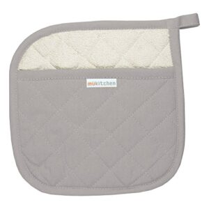 mukitchen 100% quilted cotton pot holder, 9 by 9" inches, nickel