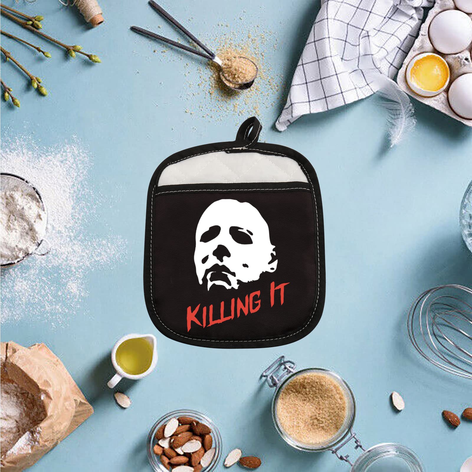 ZJXHPO Halloween Party Gift Pot Holder Horror Movie Lover Baking Gift Killing It Oven Mitts Gift Baker Oven Pads Pot Holder (White face Holder)