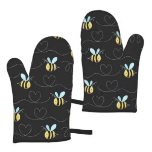 2pcs oven mitts sets,bumble bees,kitchen oven glove high heat resistant 500 degree oven mitts and pot holder,surface safe for baking,cooking,bbq