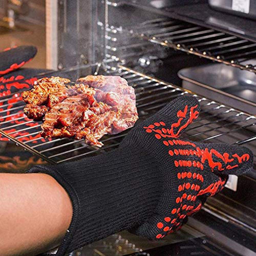 Wetest Premium 1 Pair Extreme Heat Resistant Oven Gloves for Cooking Gloves for BBQ, Grilling, Baking, Red