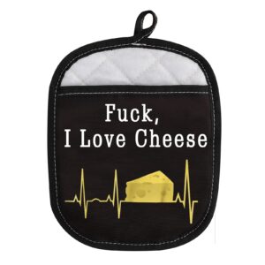 levlo funny oven mitt with hot pads cheese lover gifts f*ck i love cheese pot holder for friend family (i love cheese)