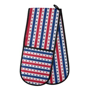 quilted double oven mitt - american patriotic stars connected oven mitts hot gloves great for baking cooking bbq