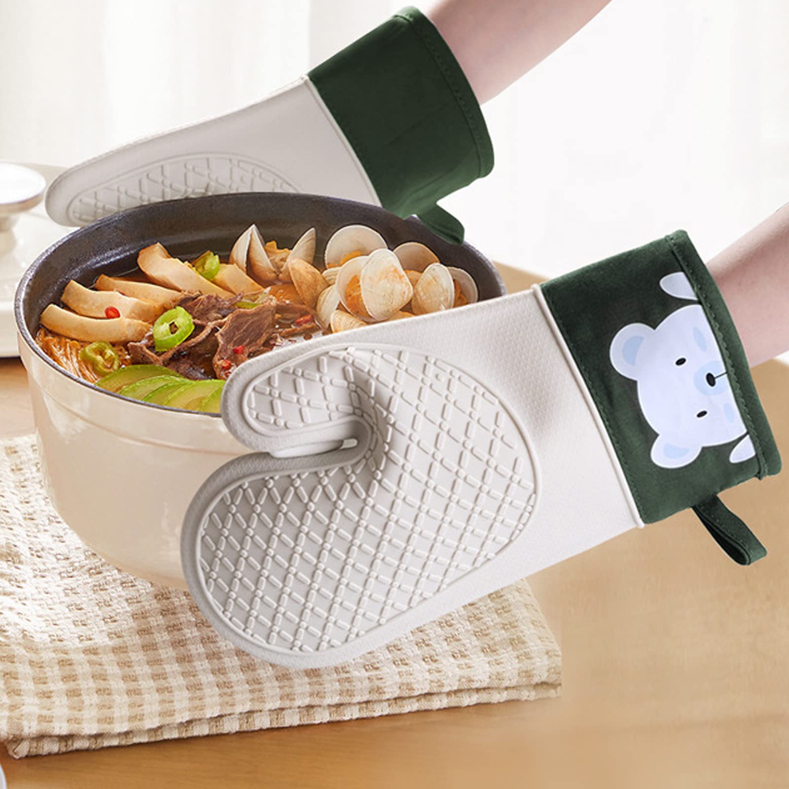 Oven Mitts Oven Gloves Silicone and The Inner Cotton Insulation Heat Resistant 500 Degree Kitchen Cooking Gloves