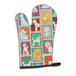 caroline's treasures mlm1146ovmt lots of white standard poodle oven mitt heat resistant thick oven mitt for hot pans and oven, kitchen mitt protect hands, cooking baking glove