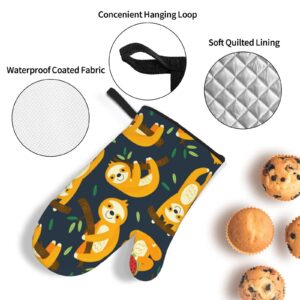 Sloth Oven Mitts and Pot Holders Sets Heat Resistant 4 Pcs for Safe BBQ Cooking Baking Grilling