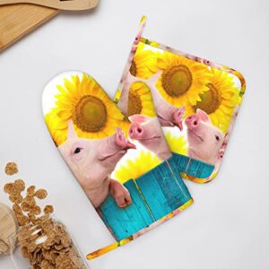 Funny Pig Oven Mitts and Pot Holders,Oven Gloves Potholders Hot Pads for Kitchen 2pcs,Washable Pot Holder,Heat Resistant Hot Pad Kitchen Decor Accessories for BBQ Cooking and Baking