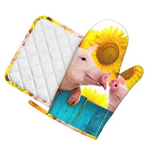 Funny Pig Oven Mitts and Pot Holders,Oven Gloves Potholders Hot Pads for Kitchen 2pcs,Washable Pot Holder,Heat Resistant Hot Pad Kitchen Decor Accessories for BBQ Cooking and Baking