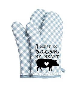 oven mitts cute pair don't go bacon my heart funny kitchen potholders bbq gloves cooking baking grilling non slip cotton blue