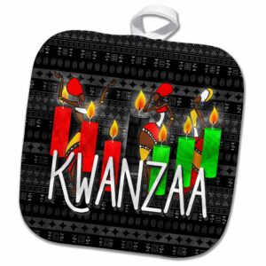 3d rose kwanzaa african american dancers and kinara candles pot holder, 8 x 8