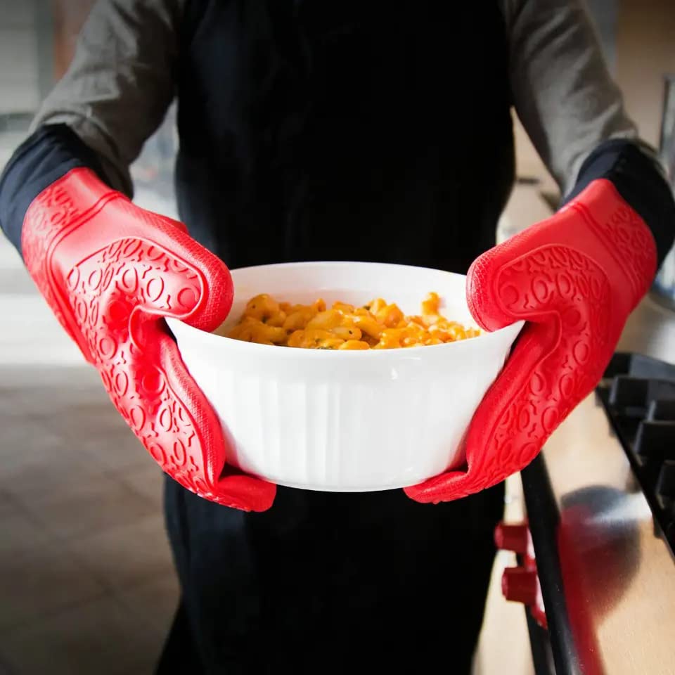 Long Silicone Oven Mitts Set: Featuring Non-Slip Grip, Resistance to Heat, Ease of Cleaning, Perfect for Grilling, Baking, and Various Other Culinary tasks.