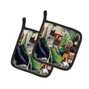 caroline's treasures 1007pthd eggplant and new orleans beers pair of pot holders kitchen heat resistant pot holders sets oven hot pads for cooking baking bbq, 7 1/2 x 7 1/2