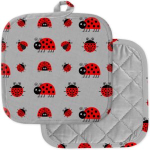 [pack of 2] pot holders for kitchen, washable heat resistant pot holders, hot pads, trivet for cooking and baking ( ladybug ladybird icon set baby )