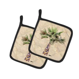 caroline's treasures 8480pthd palm tree pair of pot holders kitchen heat resistant pot holders sets oven hot pads for cooking baking bbq, 7 1/2 x 7 1/2