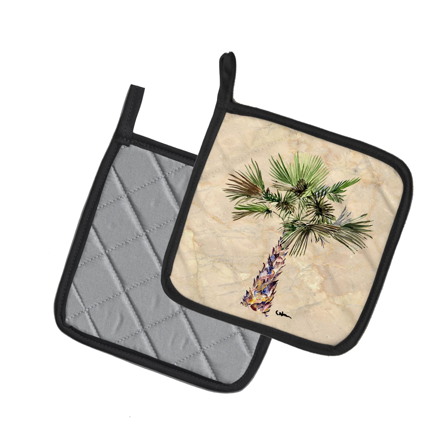 Caroline's Treasures 8480PTHD Palm Tree Pair of Pot Holders Kitchen Heat Resistant Pot Holders Sets Oven Hot Pads for Cooking Baking BBQ, 7 1/2 x 7 1/2