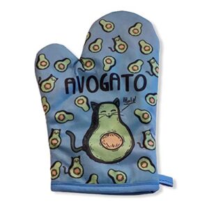 avogato oven mitt funny cat gato avocado toast kitty lover graphic oven glove funny graphic kitchenwear funny food novelty cookware blue oven mitt