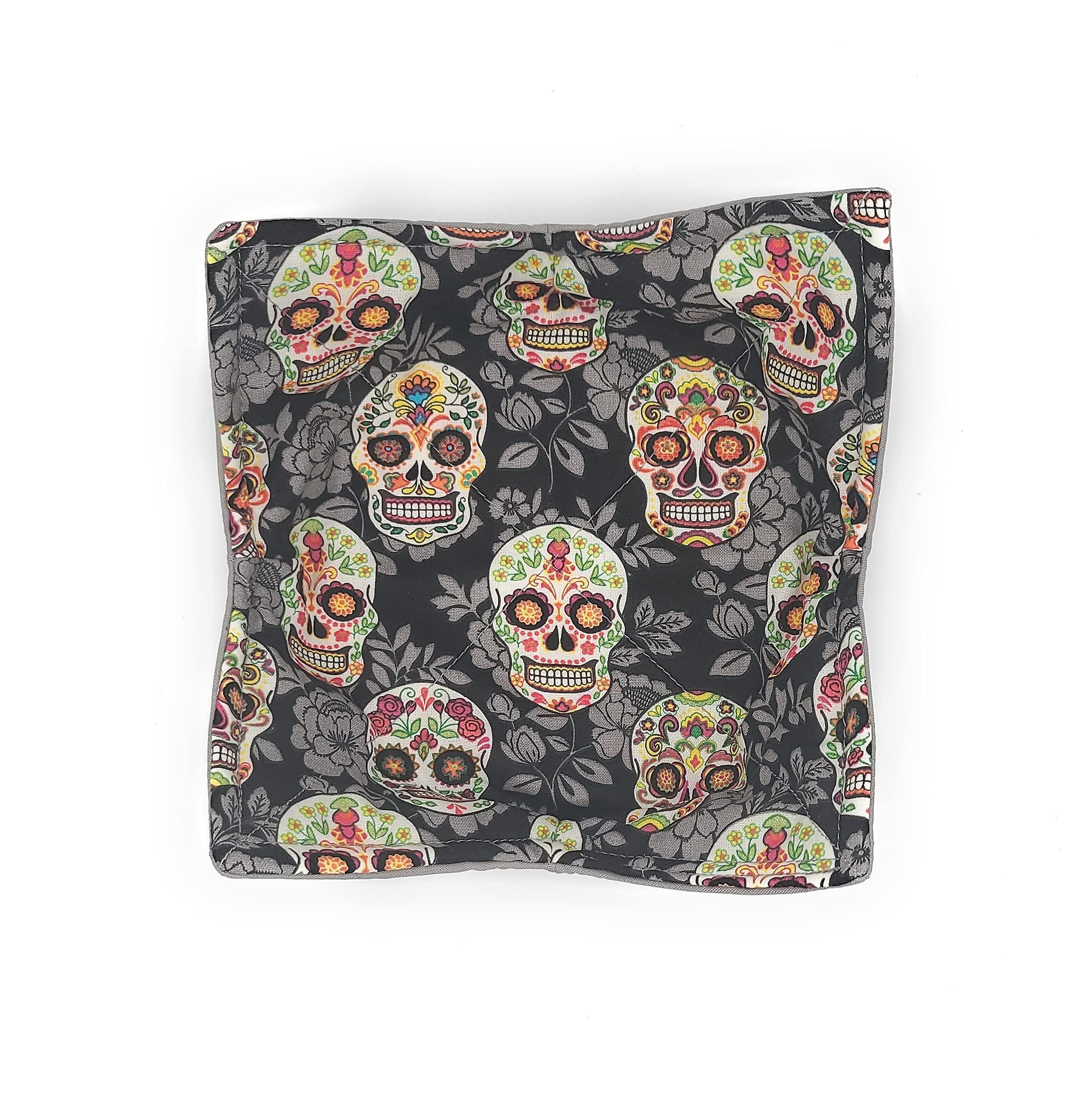 Sugar Skull Microwave Bowl Cozy Día de Muertos Reversible Microwaveable Pot Holder Day of the Dead Bowl Holder Day of the Dead Kitchen Linens Skull Home Decor Gifts Under 10 Halloween Hostess Gift