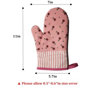 candygirlft Oven Mitts, Heat Resistant Oven Gloves with Quilted Cotton Lining, Baking Mitts for Barbecue, Cooking, Baking, BBQ, Mimicrowave (Pink)