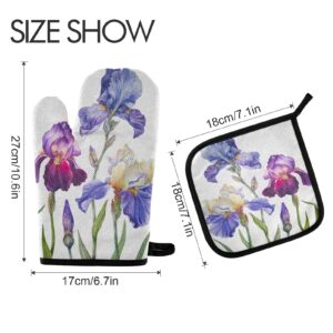 Royal Iris Flowers Kitchen Oven Mitts Pot Holders Sets Heat Resistant Machine Washable BBQ Gloves for Cooking Baking Grilling