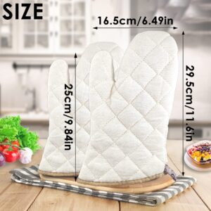 VAIIEYO 1 Pair Oven Mitts - Heat Resistant Thick Cotton, Soft Quilted Lining, for Kitchen Baking, Cooking & Grilling（11 Inch White）