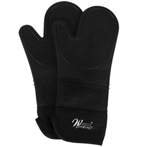 wesinoory extra long oven mitts, high heat resistance up to 500 degrees，with inner quilted liner and silicone surface, good for kitchen cooking and baking(black)
