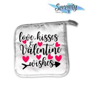 Decorative Kitchen Oven Mitt Hot Plate Pot Holder Set | Valentines Day Hearts Decorations | Love Kisses And Valentine Wishes | White Oven Home Decor Holiday Decorations | House Warming Gift Present