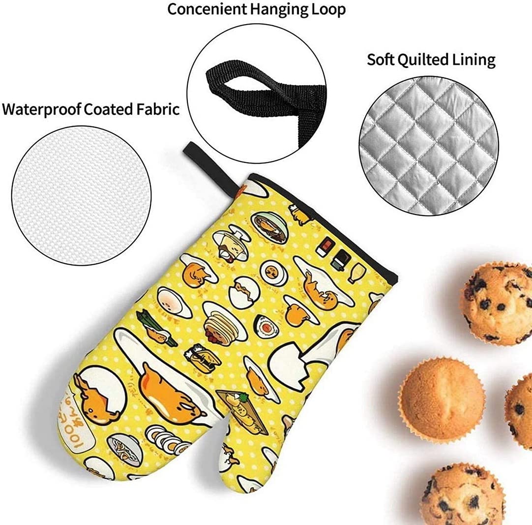 JKKL Gudetama Pattern，3pcs Oven Mitts and Pot Holders for Kitchen,Cooking,Baking,Grilling,BBQ