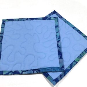 Batik Quilted Fabric Pot Holders with Blue Floral Print