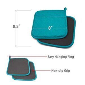 Jalpa Turquoise Pot Holders, Neoprene Oven Pot Holder with Pocket 8"x8.5" Dual-Function Hot Pad Set for Finger Hand Wrist Protection Heat Resistant - Pack of 6 (six)