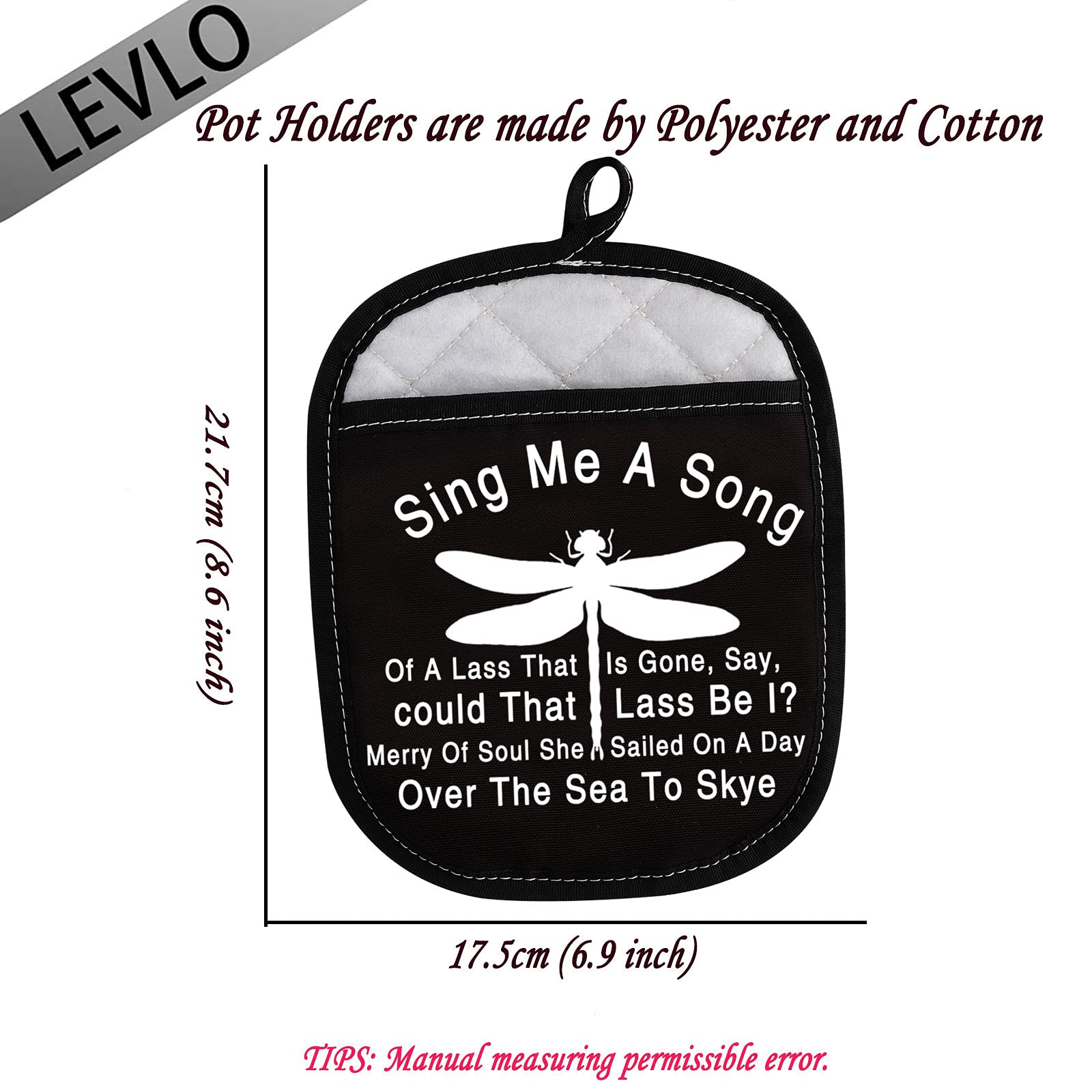 LEVLO Dragonfly Fans Gifts Skye Boat Song Oven Mitts Sing Me A Song of A Lass That is Gone Pot Holders Dragonfly Theme Song Gifts (Sing Me A Song)