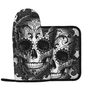 sugar skull oven mitts and pot holders sets non-slip heat resistant kitchen gloves and pot pad for cooking baking grilling