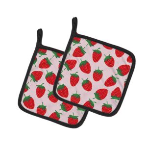 caroline's treasures bb5146pthd strawberries on pink pair of pot holders kitchen heat resistant pot holders sets oven hot pads for cooking baking bbq, 7 1/2 x 7 1/2