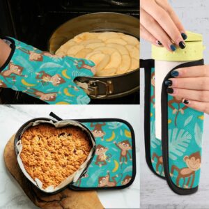 ZZXXB Monkey Palm Tree Oven Mitts and Pot Holders Set of 2 Heat Resistant Non-Slip Kitchen Gloves for Cooking Baking Barbecue Grilling