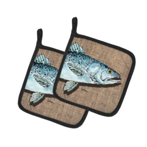 caroline's treasures 8737pthd fish speckled trout pair of pot holders kitchen heat resistant pot holders sets oven hot pads for cooking baking bbq, 7 1/2 x 7 1/2