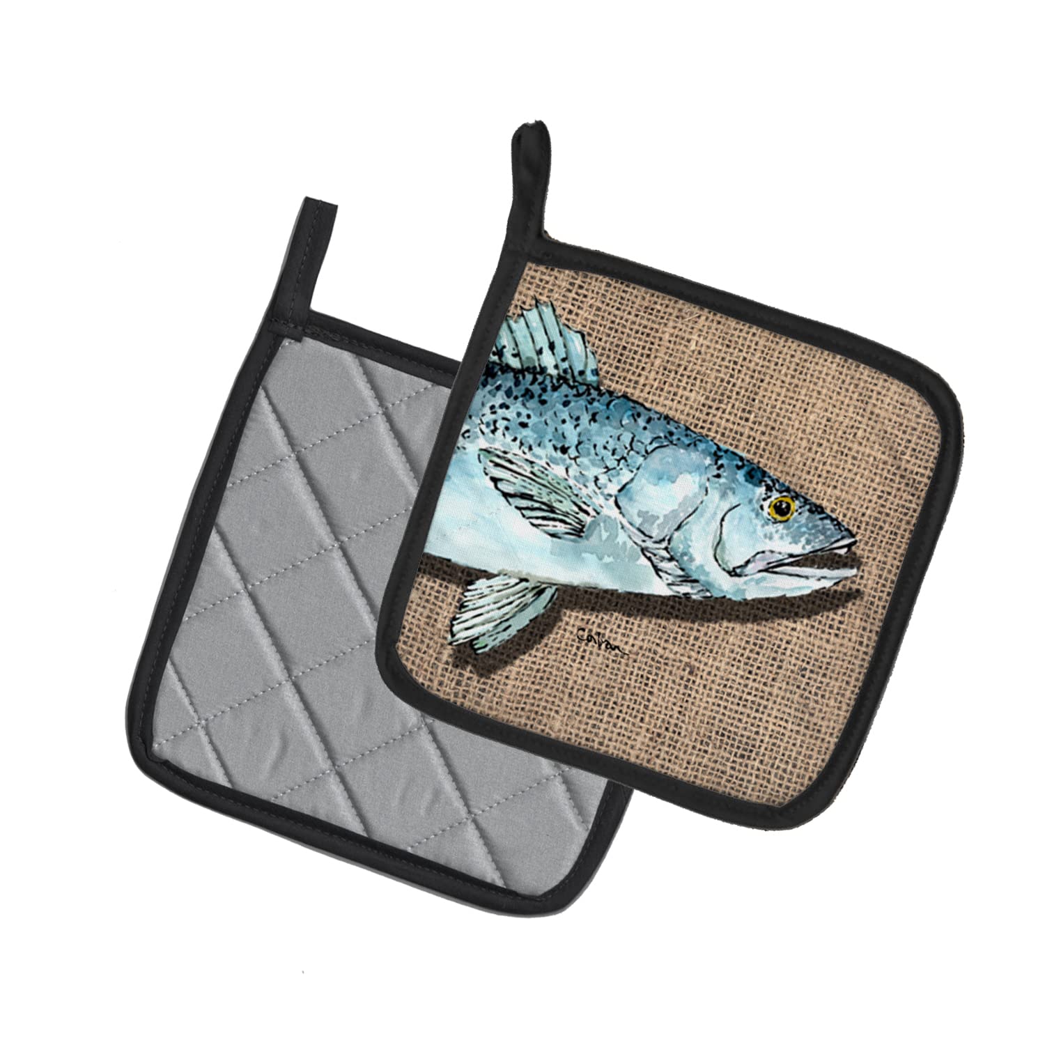 Caroline's Treasures 8737PTHD Fish Speckled Trout Pair of Pot Holders Kitchen Heat Resistant Pot Holders Sets Oven Hot Pads for Cooking Baking BBQ, 7 1/2 x 7 1/2