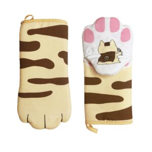 oven mitts,1 pair funny cute cat paw design oven mitt,durable cotton blend kitchen heat resistant gloves,31x15cm,kitchen accessories glove for cooking baking grilling