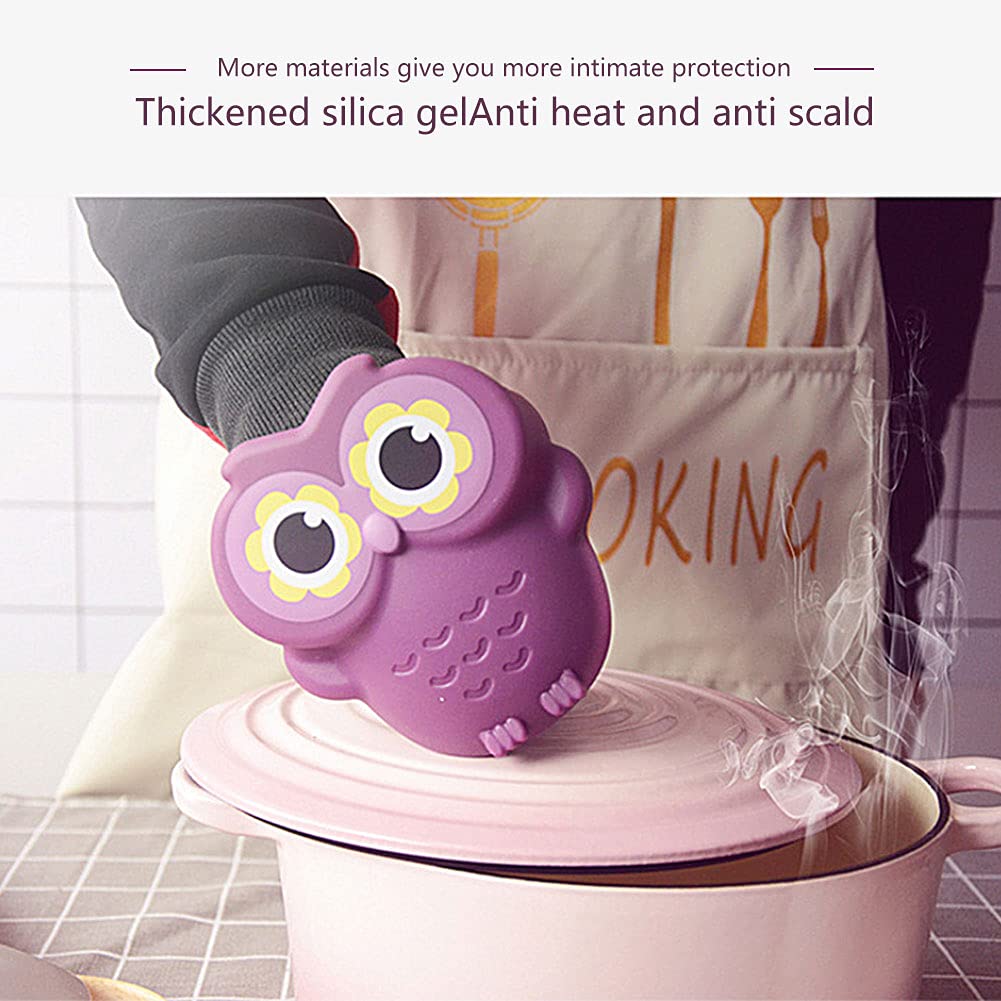 2 Pack Silicone Oven Mitts, Funny Mini Owl Gloves, Oven Mitts Heat Resistant, Kitchen Mitt Potholders for Cooking and BBQ, Easy Clean(Purple)