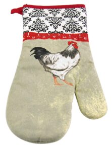home-x rooster 100% cotton oven mitt for cooking and serving, professional heat resistant microwave oven soft inner lining baking kitchen cooking mittens bbq grilling