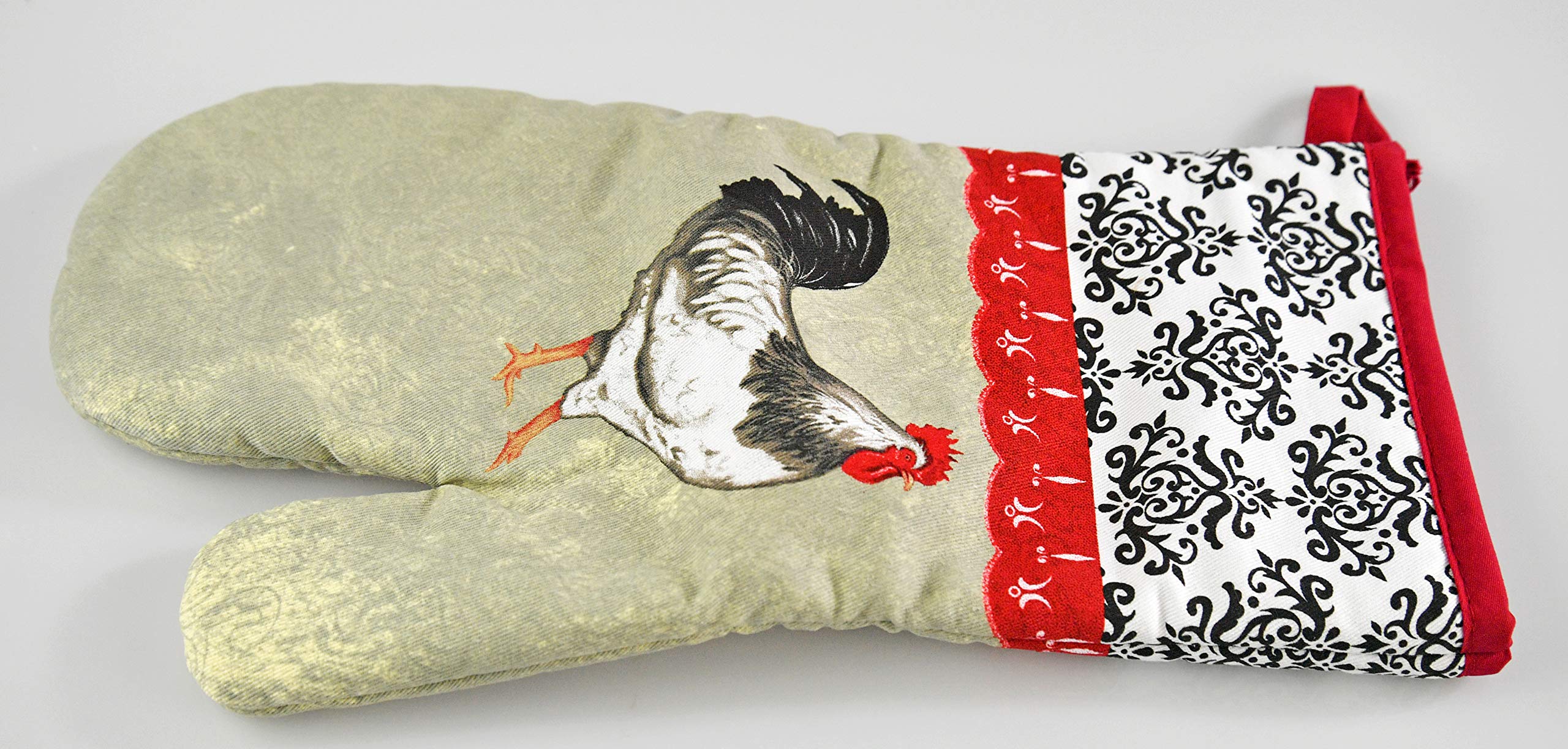 Home-X Rooster 100% Cotton Oven Mitt for Cooking and Serving, Professional Heat Resistant Microwave Oven Soft Inner Lining Baking Kitchen Cooking Mittens BBQ Grilling