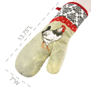 Home-X Rooster 100% Cotton Oven Mitt for Cooking and Serving, Professional Heat Resistant Microwave Oven Soft Inner Lining Baking Kitchen Cooking Mittens BBQ Grilling