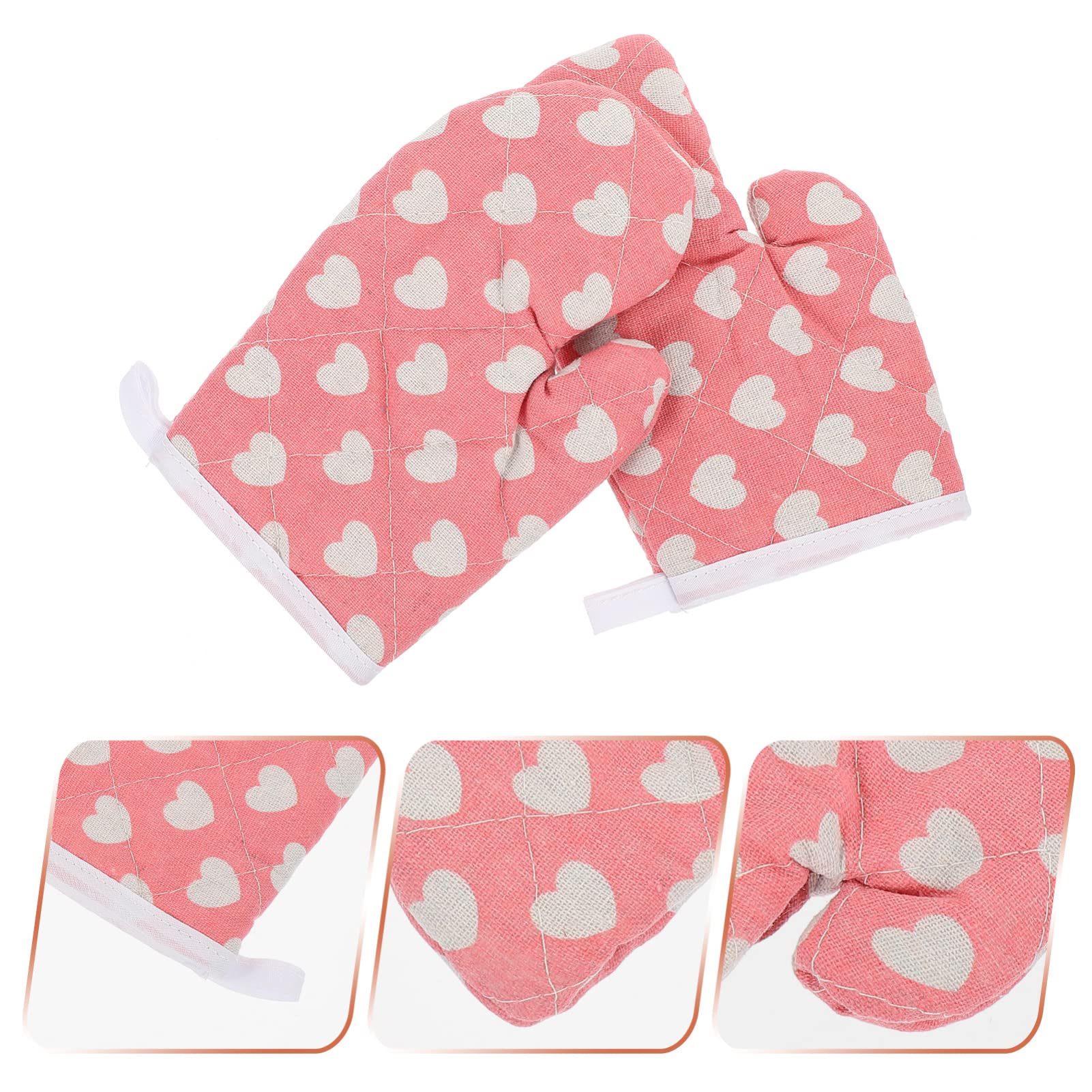 SOLUSTRE Oven Mitt Short Oven Mitts 2pcs Kids Oven Mitts Oven Gloves Kitchen Mitts Non Slip Baking Mitts for Kitchen Baking Fireplace Grill BBQ Heart Pattern Small Oven Mitts Oven Glove