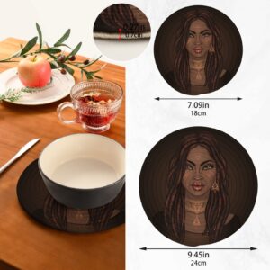 African American Pretty Girl Pot Holders for Kitchen Cotton Round Holder Set of 2 Heat Resistant Placemats Round Thread Weave Coaster for Kitchen Accesseries