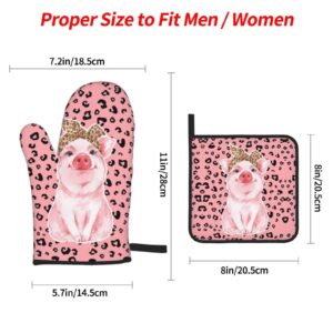 Pig Oven Mitts and Pot Holders Set of 4 Washable Heat Resistant Kitchen Gloves Waterproof Oven Gloves and Hot Pads for Cooking Grilling BBQ Baking